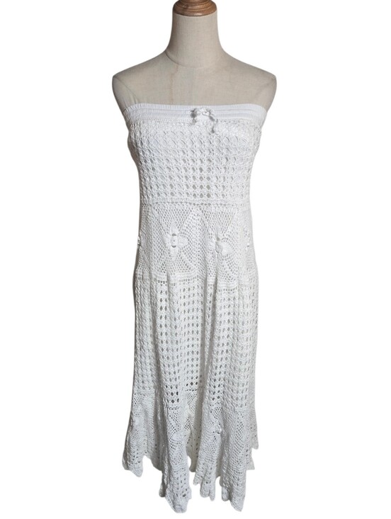 Boston Proper Dresses & Skirts - Boston Proper White Strapless Crochet Midi Dress